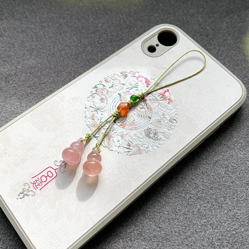 新品草莓晶葫芦手机链挂件芙蓉石福禄双至旗袍押襟钥匙扣包包挂饰
