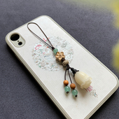 爆款 天然菩提根雕刻玫瑰花手机链挂件袋袋有福古风挂件挂绳钥匙扣