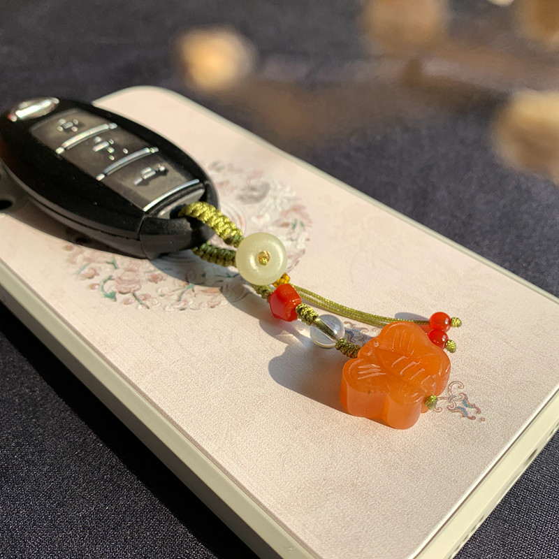 天然金丝玉蝴蝶汽车钥匙扣蝶舞吉祥玉挂饰和田玉平安扣手机链挂件
