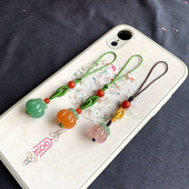 天然东陵玉招财南瓜手机链挂件钥匙扣金丝玉福瓜吊饰汉服押襟饰品