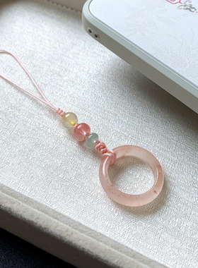 原创金丝玉桃花酿玉石指环手机链挂件水墨玉髓玛瑙戒指包挂钥匙扣