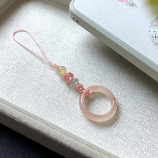 原创金丝玉桃花酿玉石指环手机链挂件水墨玉髓玛瑙戒指包挂钥匙扣