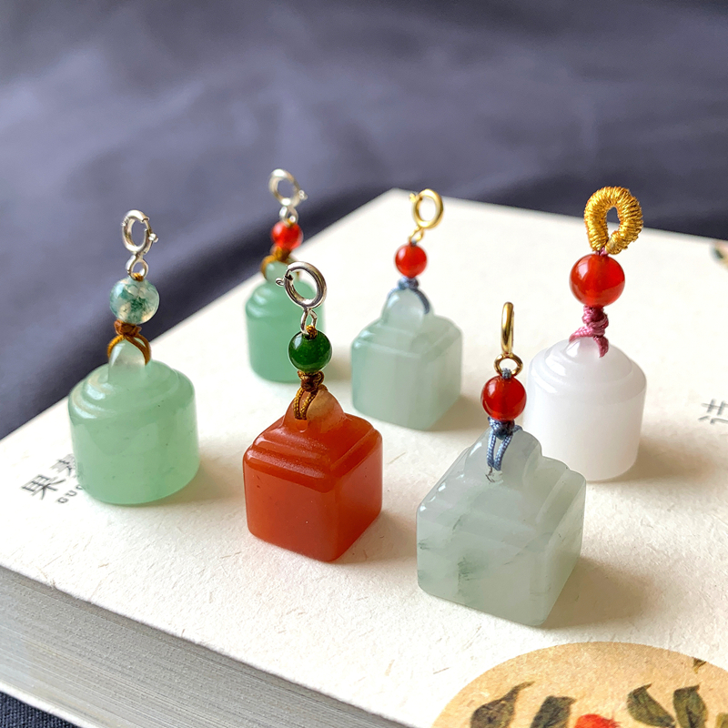 天然白玉印章东陵玉书画闲章小滴溜吊坠吊饰玉石挂饰 diy饰品配件