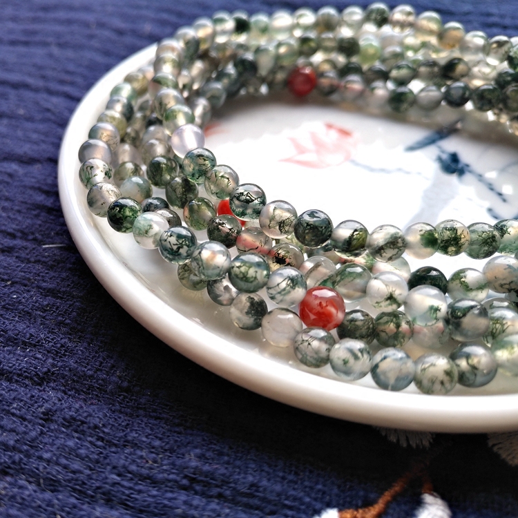 原创天然水草玛瑙手链女款多圈手串 4mm草花玉石绕圈手钏水晶饰品