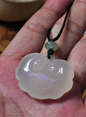 天然a货白玉髓半宝石同心锁吊坠