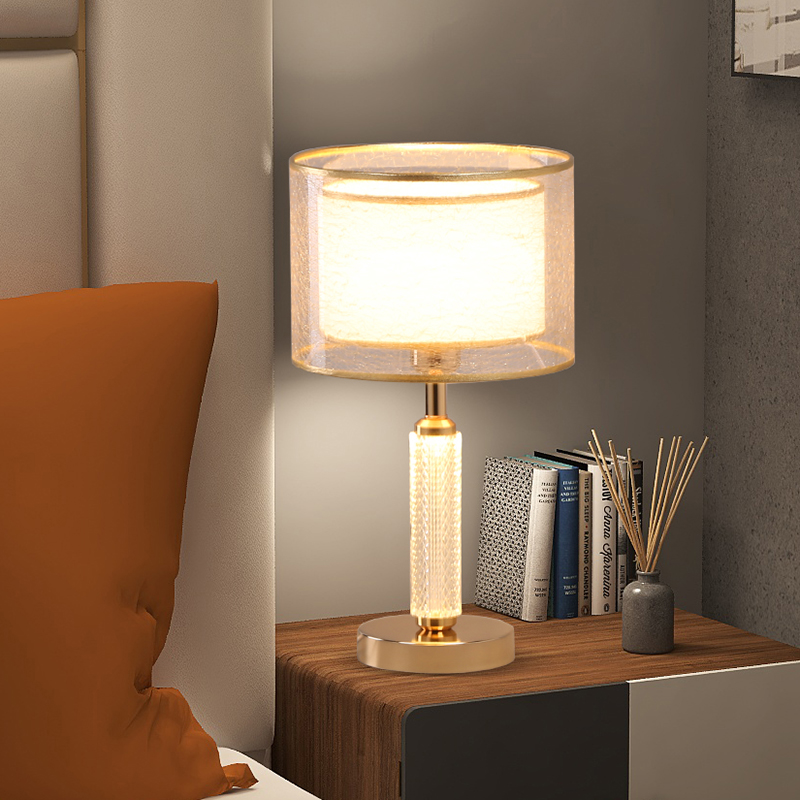 双层布艺卧室轻奢亚克力双控台灯