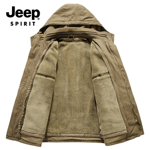 加绒加厚 棉衣男士 可拆卸内胆两件套中长款 JEEP吉普冬季 厚外套棉服