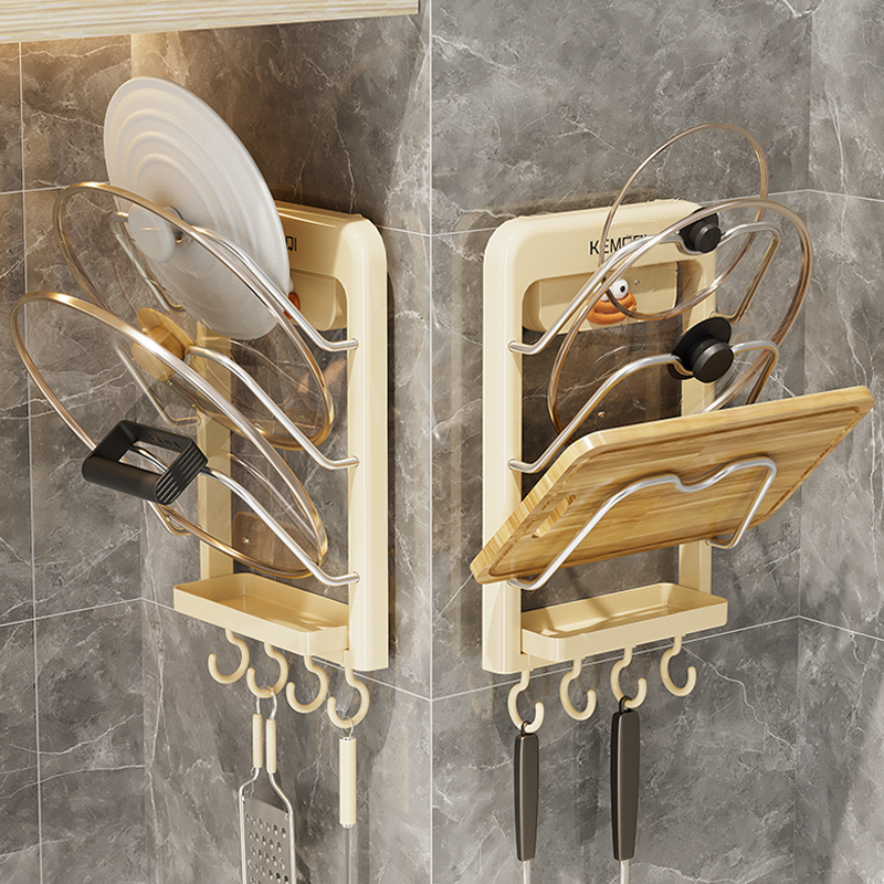 吸盘锅盖架壁挂式免打孔切菜板放置神器厨房收纳置物架子2024新款