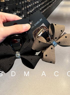 甜美波点蝴蝶结抓夹2024新款高级感水钻女后脑勺鲨鱼夹马尾夹头饰