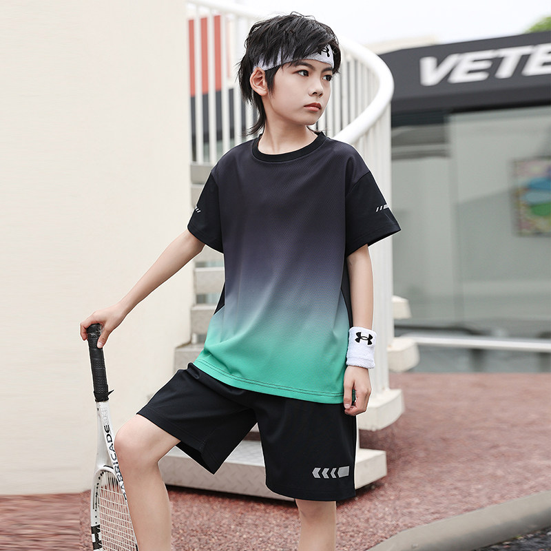 GILE男童速干短袖短裤套装夏季网眼儿童运动两件套大童冰丝夏装潮