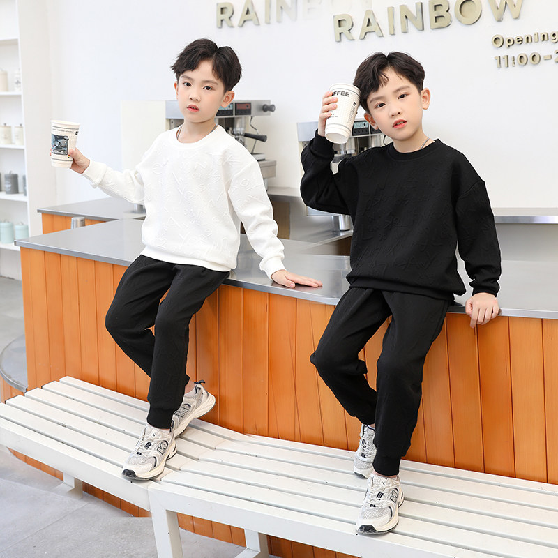 GILE男童秋装套装儿童秋季卫衣运动服加绒加厚潮中大童秋冬款