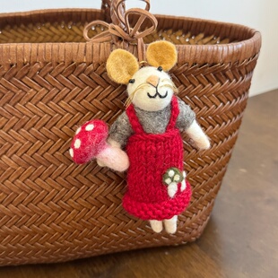 尼泊尔手工羊毛毡可爱老鼠包包挂件情侣钥匙扣小玩偶汽车车载挂饰