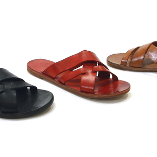 圆头休闲牛皮复古手工编织凉拖软底拖鞋潮流外穿女鞋凉鞋1128990