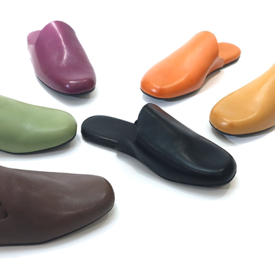 排角包头平底牛皮极简半拖一脚蹬