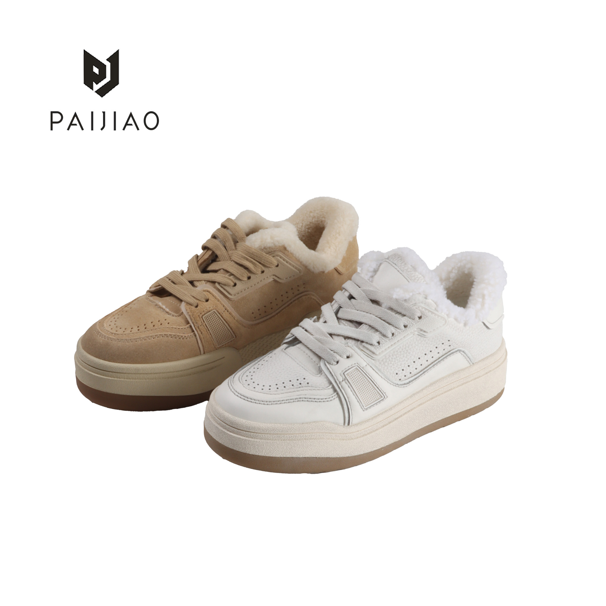 排角加厚牛皮增高羊毛休闲板鞋