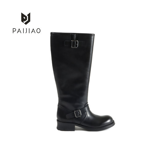 排角帅气搭扣厚底牛皮骑士靴