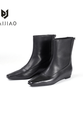 排角 / 尖头高级内增高羊皮瘦瘦靴女气质摩登后拉链短靴XC939-5