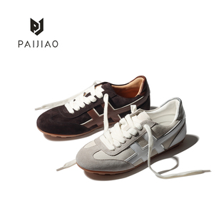 牛反绒圆头系带阿甘德迅平底内增百搭经典拼色休闲运动鞋XC616-1