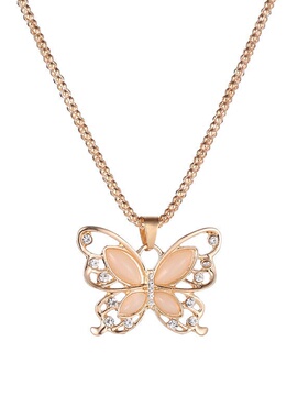 韩版创意新款时尚精致猫眼石镂空蝴蝶项链百搭优雅毛衣链厂家