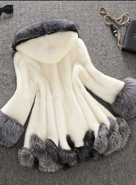 S-6XL2017新款仿皮草人造皮草外套女款白色兔毛貂皮冬装连帽大衣