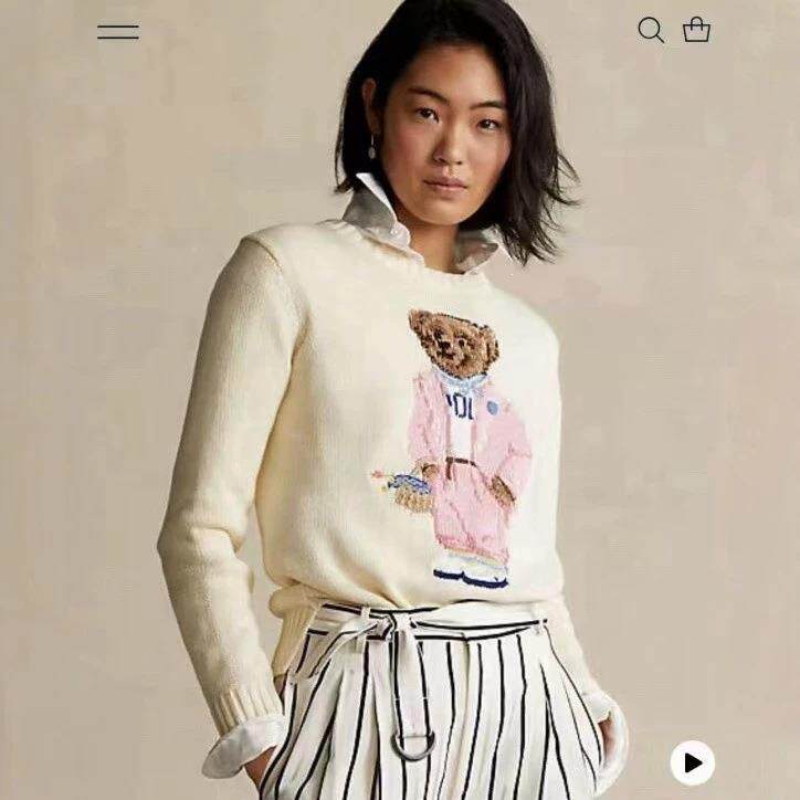 跨境高品质可扫码R-L纯棉重工卡通刺绣小熊秋冬毛衣女2026年合集