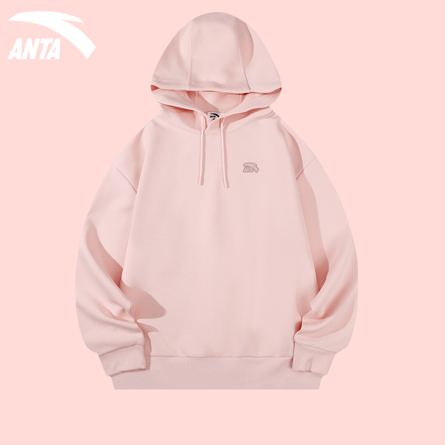 安踏粉色卫衣女简约宽松