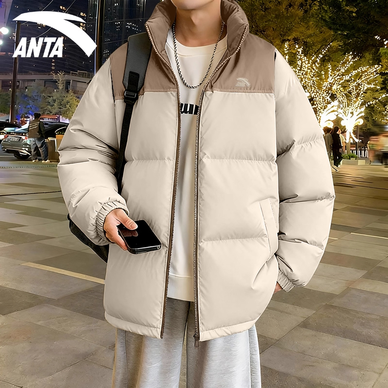 安踏青少年羽绒服男冬季新款保暖宽松撞色复古潮流立领防风面包服