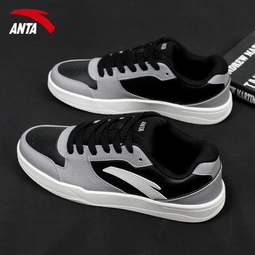 安踏路冲板鞋男鞋低帮皮面防泼水