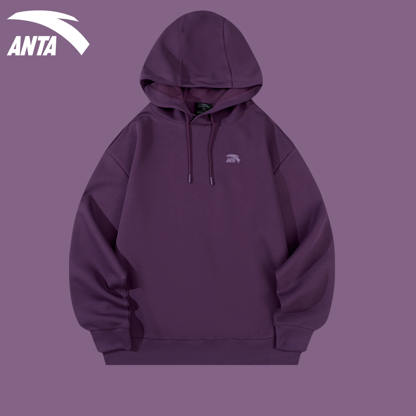 安踏紫色连帽卫衣女装