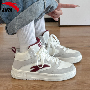 皮面防泼水运动鞋 新款 子 女休闲学生厚底增高百搭秋季 安踏高帮板鞋