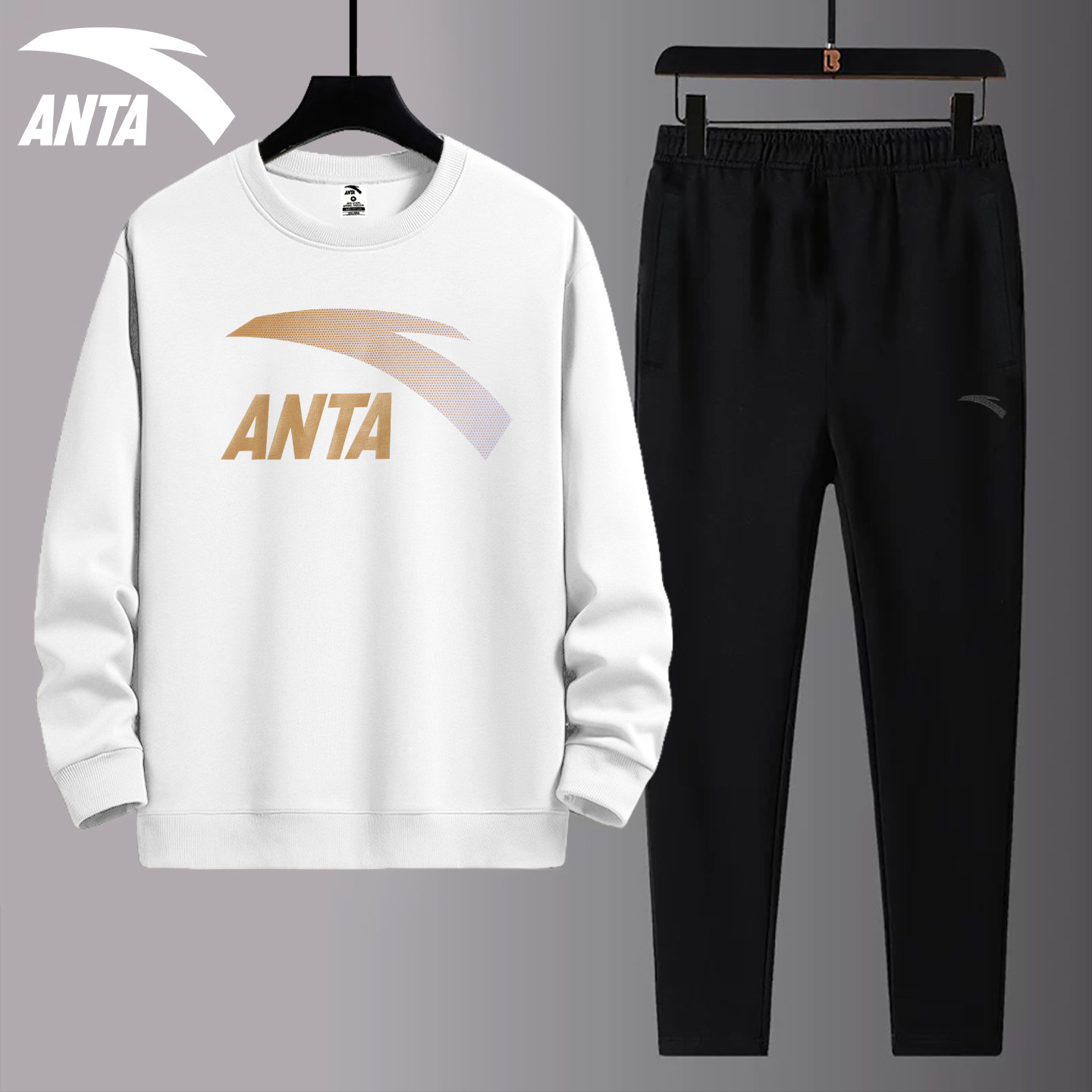 安踏休闲套装男士秋季圆领印花卫衣宽松运动裤2025新款潮流运动服,运动服/休闲服装,运动套装,淘宝优惠券,粉丝福利购,淘宝优惠卷
