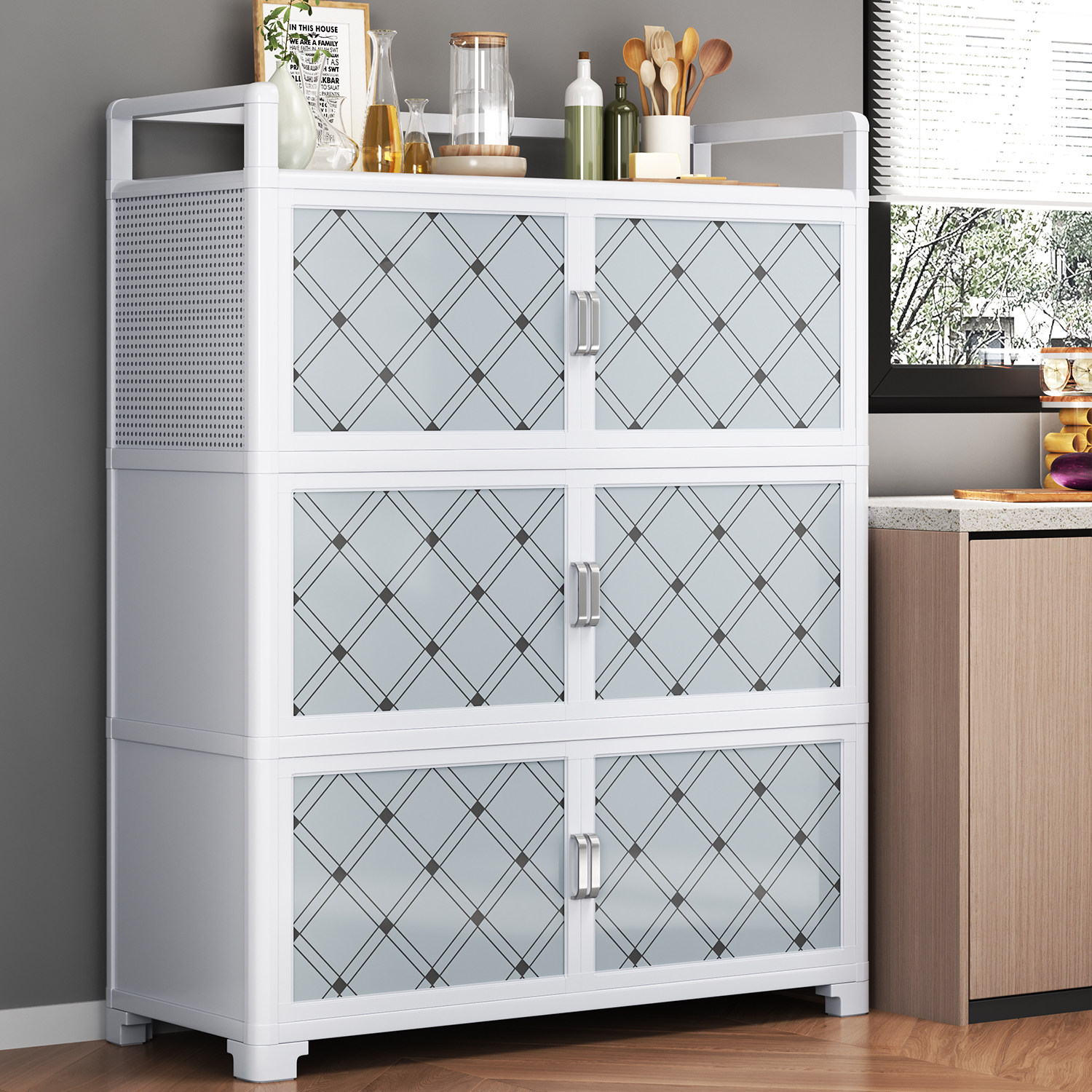 铝合金橱柜碗柜家用厨房柜子简易餐边收纳柜储物置物柜组合柜