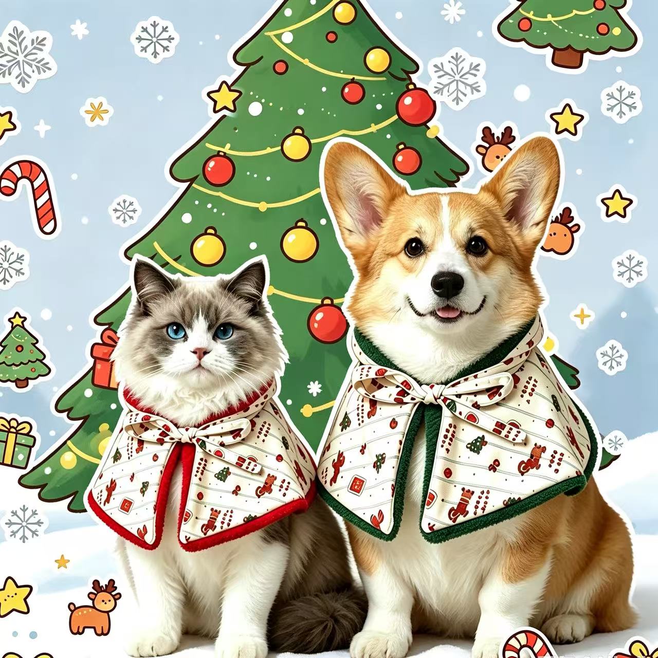 圣诞宠物披肩围巾可爱橘猫
