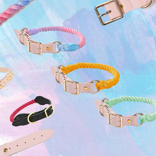 彩色半牛皮脖圈宠物边牧项圈中大型犬拉布拉多犬可调节防丢送狗牌