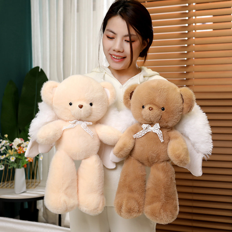 천사 곰 봉제 인형 귀여운 테디 베어 인형 테디 베어 날개 작은 곰 인형 커플 여성을위한 생일 선물
