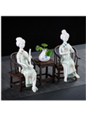 新中式风陶瓷侍女家居客厅摆件