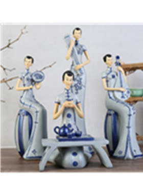 新中式风家居摆件树脂侍女工艺品