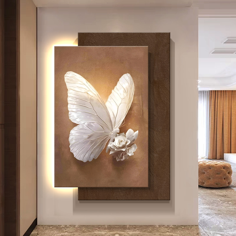 高级感玄关装饰画浮雕立体感蝴蝶挂画2025新款入户正对门客厅壁画图片