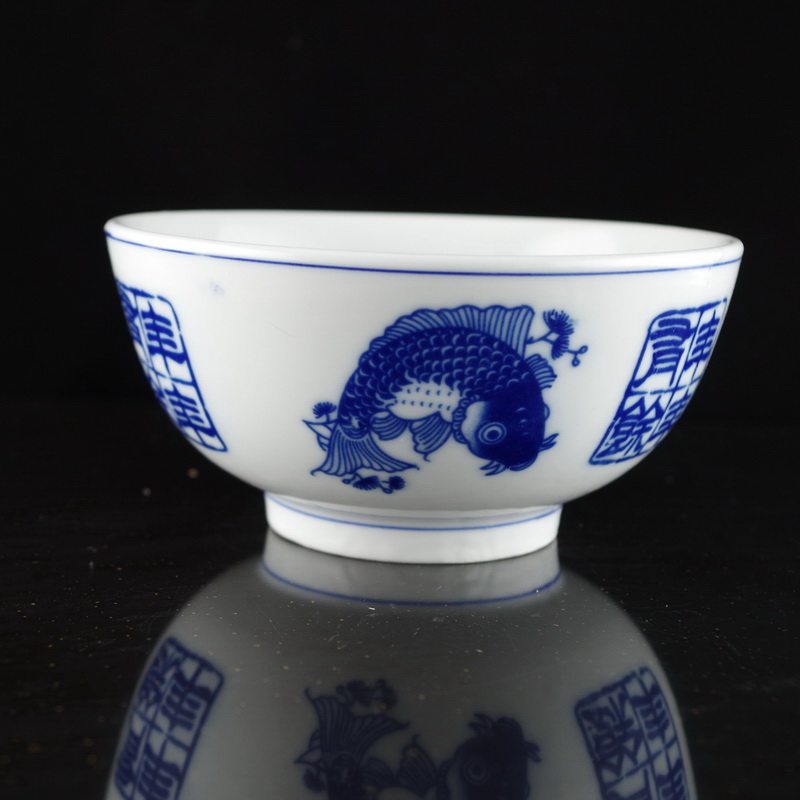 老广式传统陶瓷鲤鱼碗新兰鲤青花瓷碗老式饭碗饭碗汤碗面碗