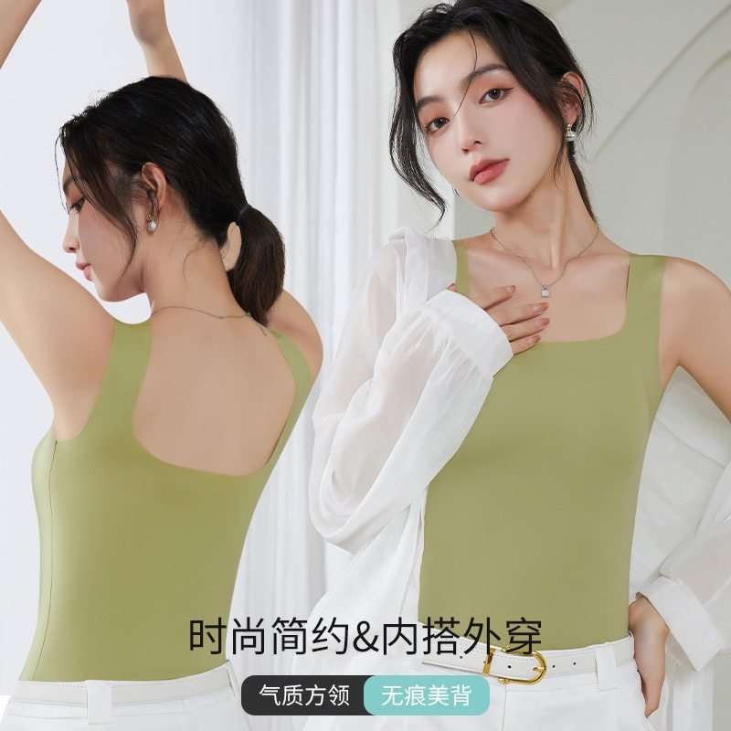 大码长款吊带背心女打底衣带胸垫