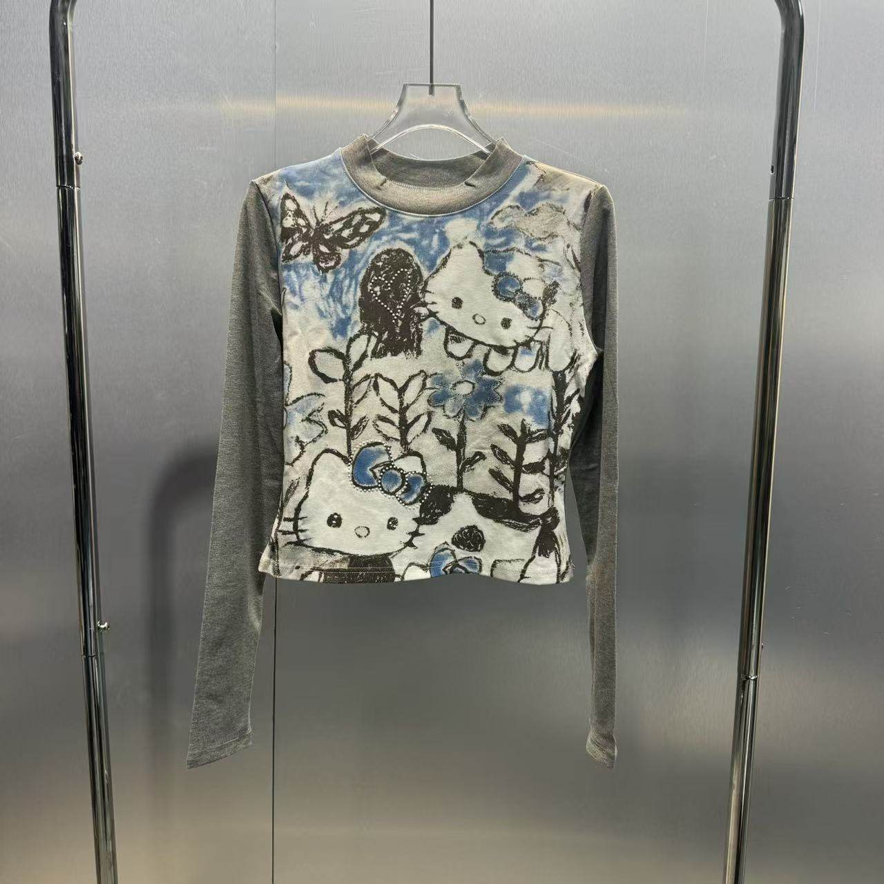 深圳南油2026春季新款小众趣味卡通风修身百搭小猫印花烫钻打底潮,女装/女士精品,T恤,淘宝优惠券,粉丝福利购,淘宝优惠卷