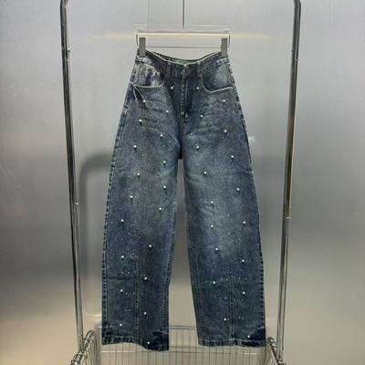 复古美式街头风重工钉珠牛仔裤