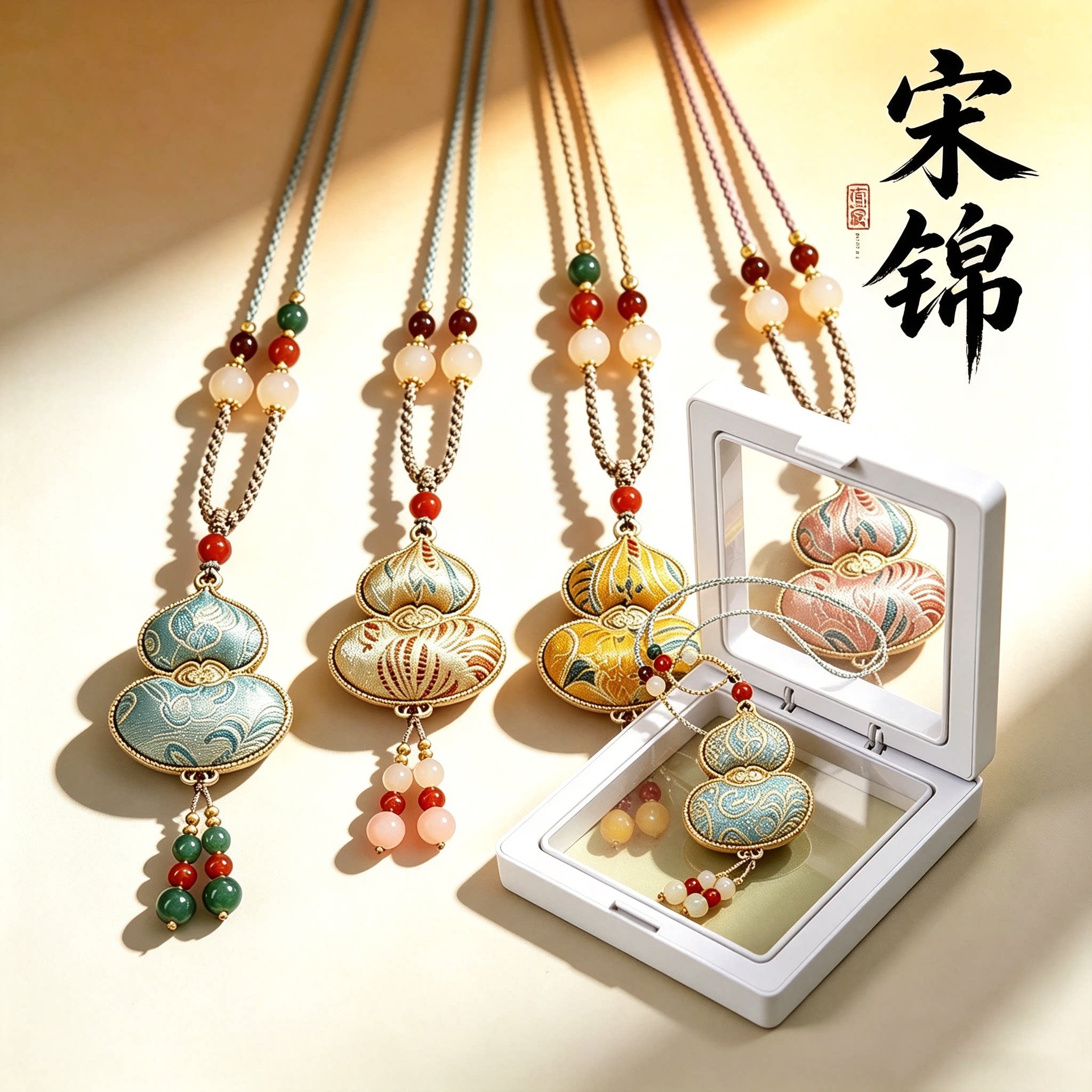 非遗手工宋锦葫芦 古风项链 女新中式国风吉祥毛衣链吊坠配饰