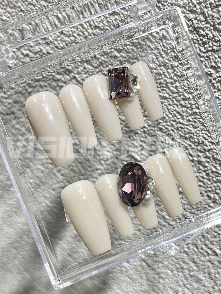 vision nail宠粉福利款 奶奶灰大颗钻美甲贴片成品可拆卸穿戴甲片