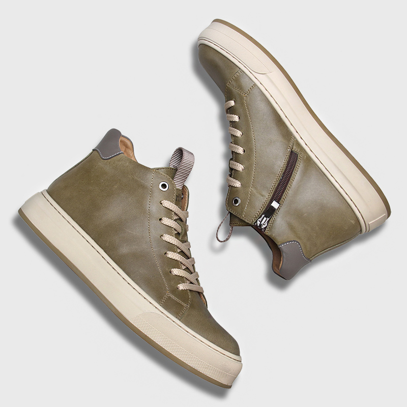 高帮鞋男真皮头层牛皮厚底侧拉链时尚潮休闲秋冬百搭男士中帮板鞋