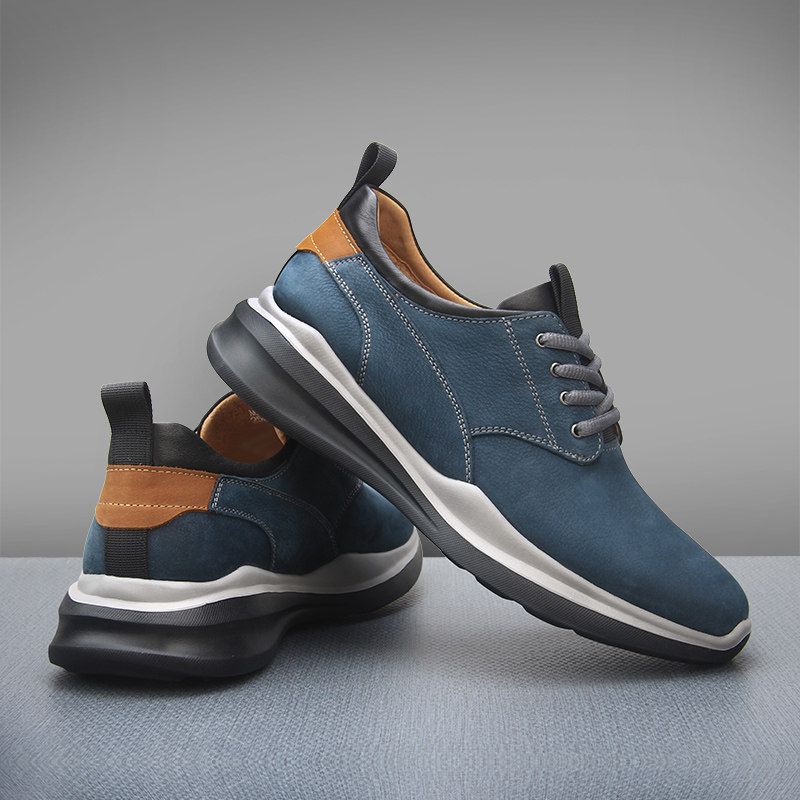 男士休闲鞋真皮透气头层磨砂牛皮运动款男鞋轻质软底男式休闲皮鞋