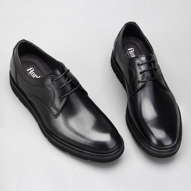 男士皮鞋真皮全粒面头层牛皮平底坡跟黑色正装鞋棕色商务休闲皮鞋