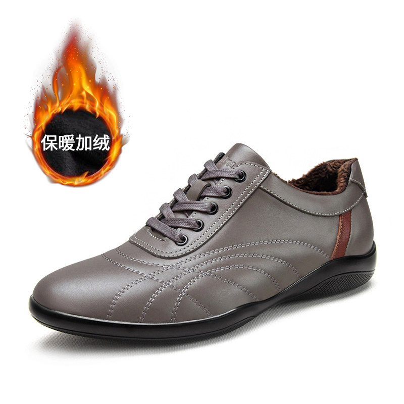 冬季加绒保暖真皮男士休闲皮鞋