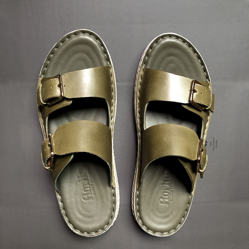夏季时尚搭扣潮凉轻质休闲皮拖鞋