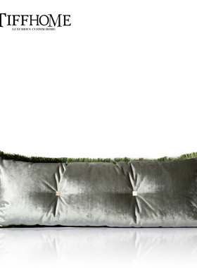 侘寂轻奢长抱枕酒店样板间绿色渐变丝绒定扣客厅沙发靠枕腰枕靠垫